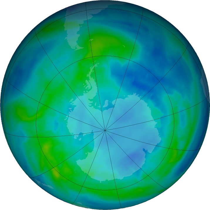 Antarctic ozone map for 17 April 2016